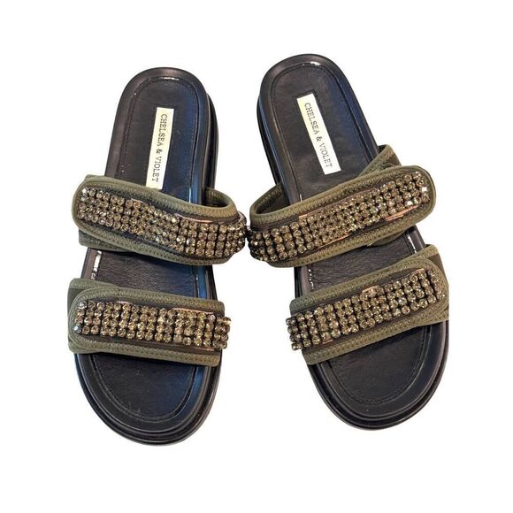 ✨ Chelsea & Violet Rhinestone Embellished Camo Velcro Slide Sandals ✨ Size: 7.5 - Picture 1 of 8